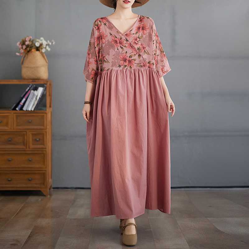 Summer V-neck Dress Plus-size Long Dress