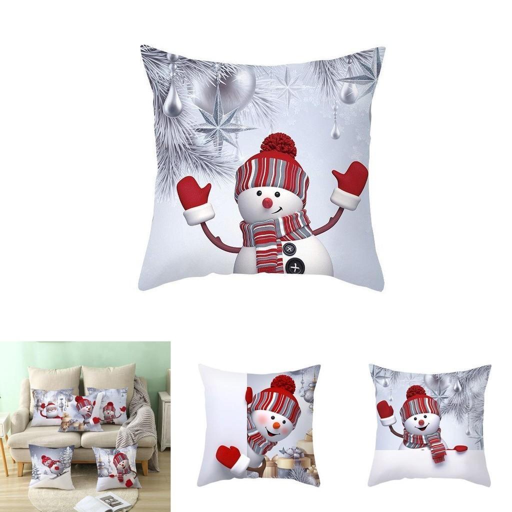 Delightful 18" Christmas Cushion Cover With Santa Claus And Snowman For Festive Sofa Decor