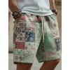 Men's Boho Color Block Patchwork Casual Shorts, Retro Ethnic 3D Print