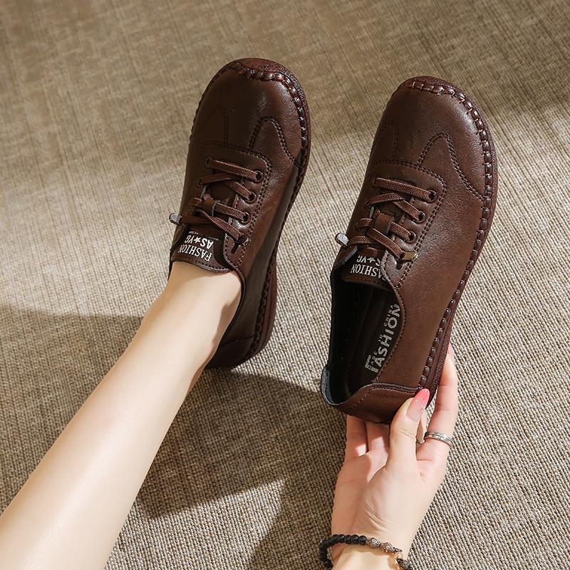 Women's Flat Shoes Round Toe Flat Sole Elastic Strap One Kick Women Single Shoes Retro All-match Spring Autumn Leisure Shoes