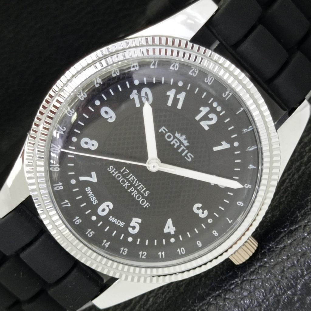 

REFURBISHED HAND-WINDING SWISS MENS BLACK COLOR DIAL WATCH a431716-2 R108-a431716