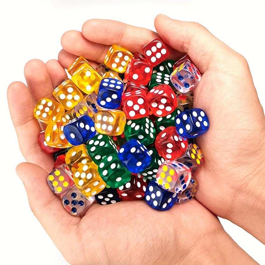 60pcs 14mm High-Transparency Acrylic Colored Dot Dice & 6pcs Black Drawstring Storage Bags Role-Playing Game Dice Party Supplies