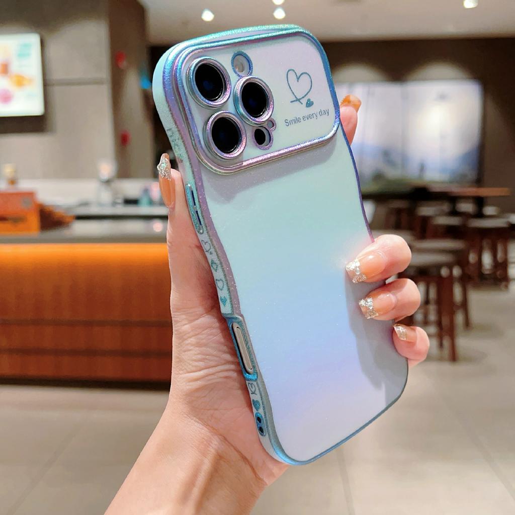 For iPhone 16 Pro Case Curly Shape Love Heart TPU Phone Cover Iridescent Gradient
