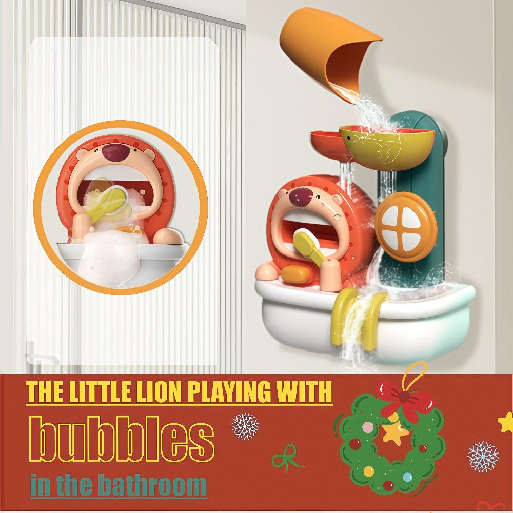 Baby Bath Plaything Bubble Machine Blower Lion Bubble Maker For Toddlers Bathtub Animal Spinning Tactile Toys For Young Boys Girls Newborn