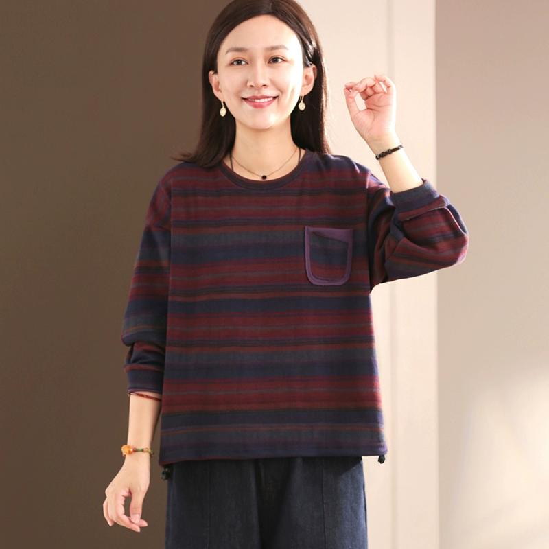 Dimanaf 2025 Plus Size Striped Hoodie Autumn T-shirt Women Long Sleeve Loose Tops Tees Orange