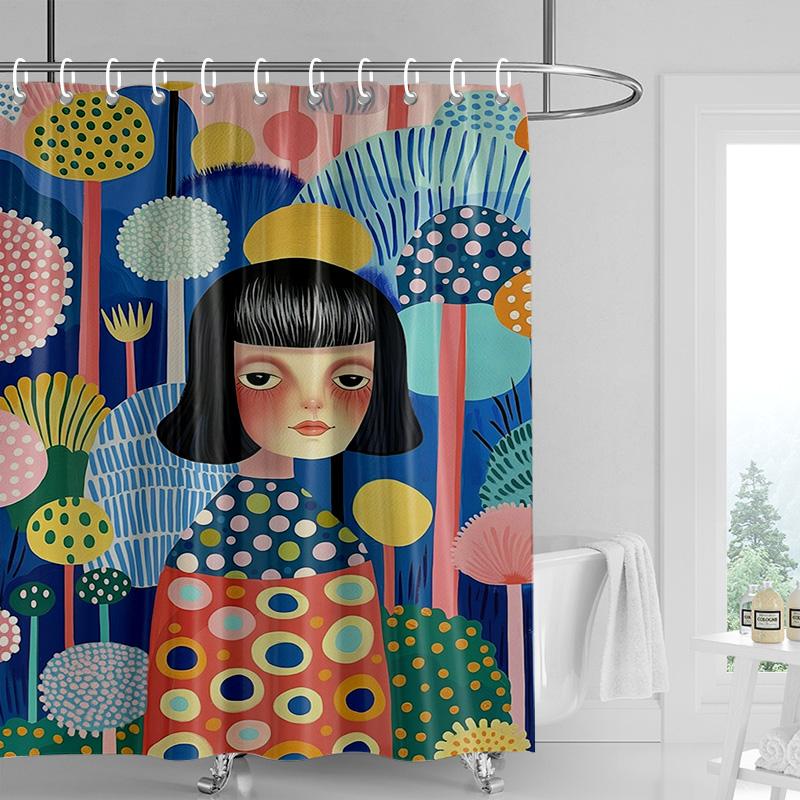 Tropical Shower Curtain - Vibrant Botanical Print with Cactus & Flowers, Waterproof Bath Decor for Spa or Boho Bathrooms