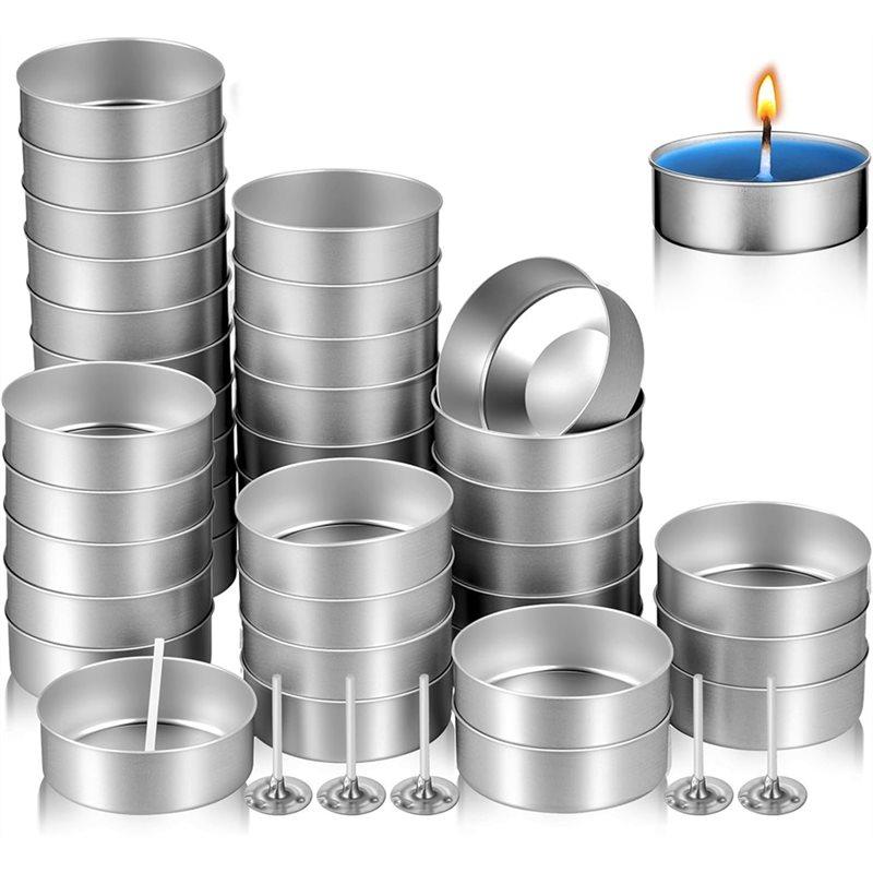 

SHGO-Aluminum Tea Light Cups With Wicks 100 Pcs:Round Empty Candle Containers For DIY Candles Making Wedding Decor Favors серебряный