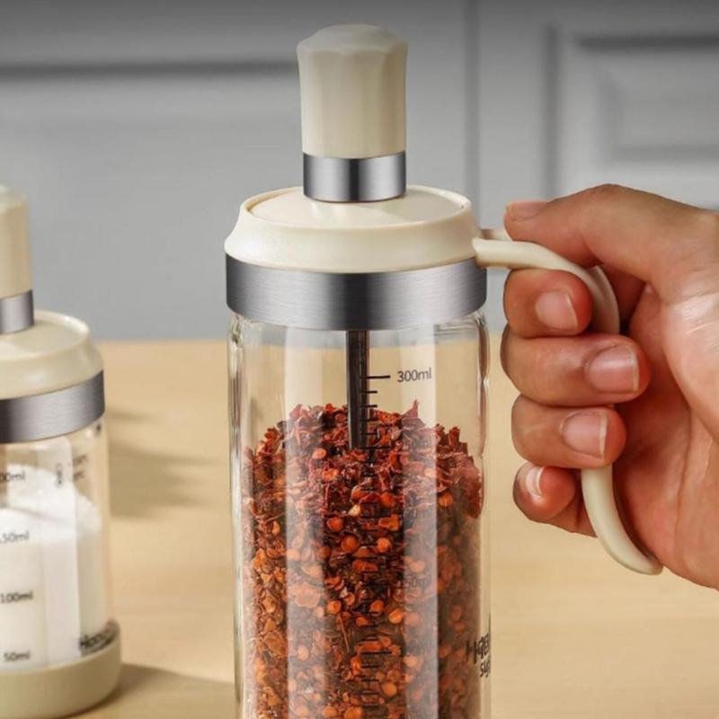 Glass Spice Container Kitchen Seasoning Jar with Spoon Salt Storage Bottle Airtight Leakproof Organizer for Cooking Supplies