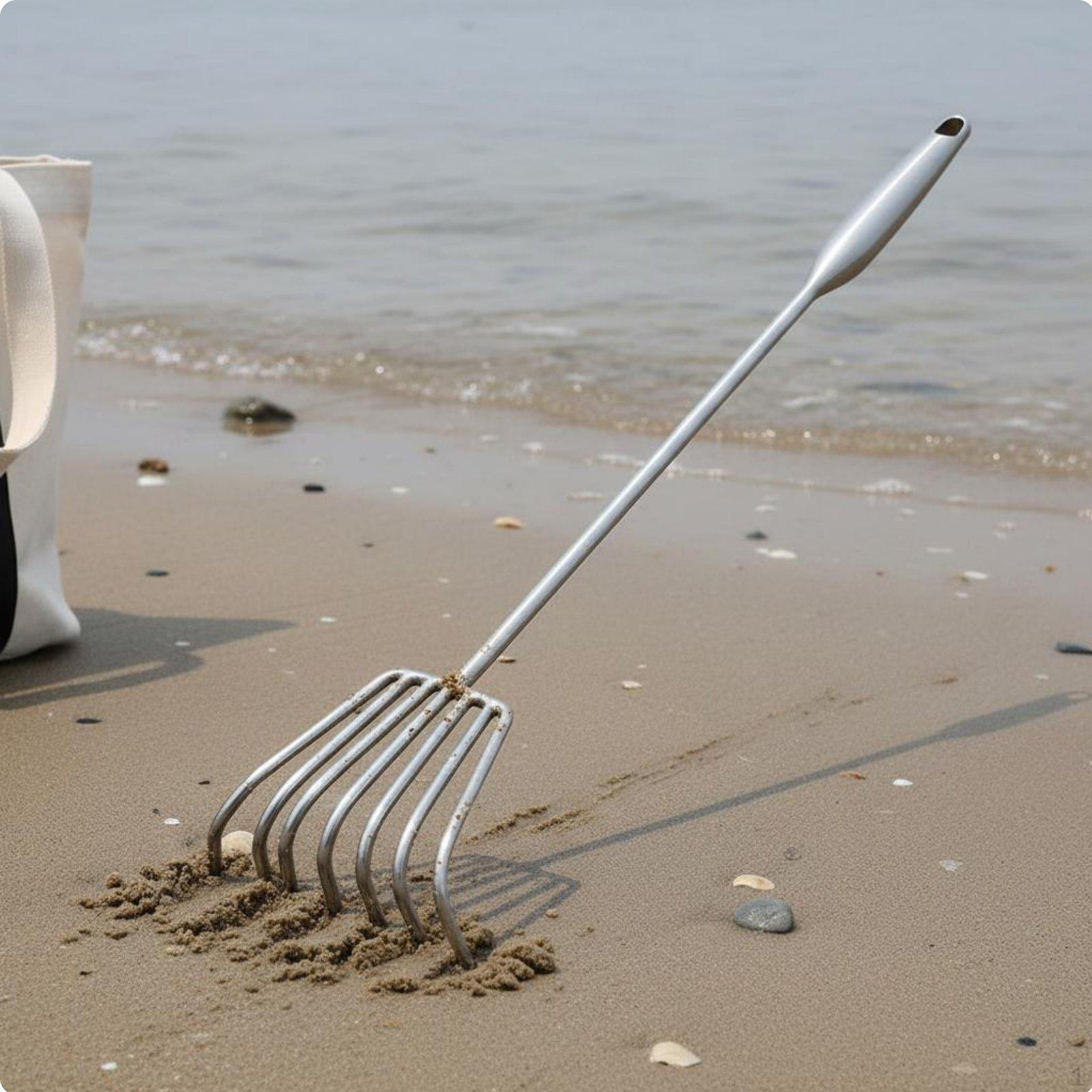 Stainless Steel Clam Rake Heavy Duty 7 Tine Beachcombing MultiFunctional Digging Fork for