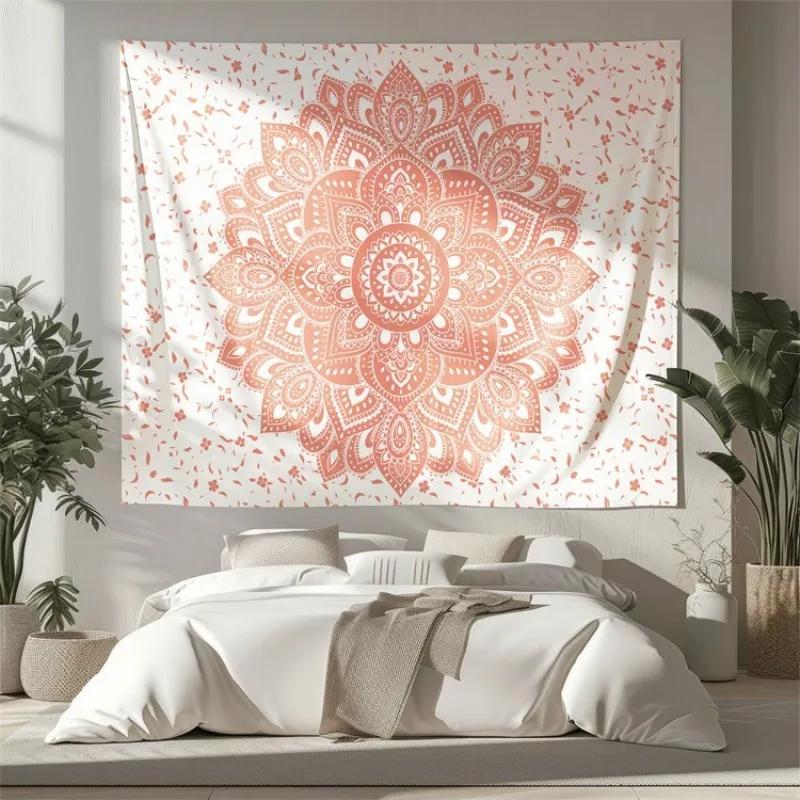 Sunflower Mandala Tapestry Floral Pattern Wall Art  Vibrant Flower Room Decorating Item Bohemian Garden Motif Photo Backdrop