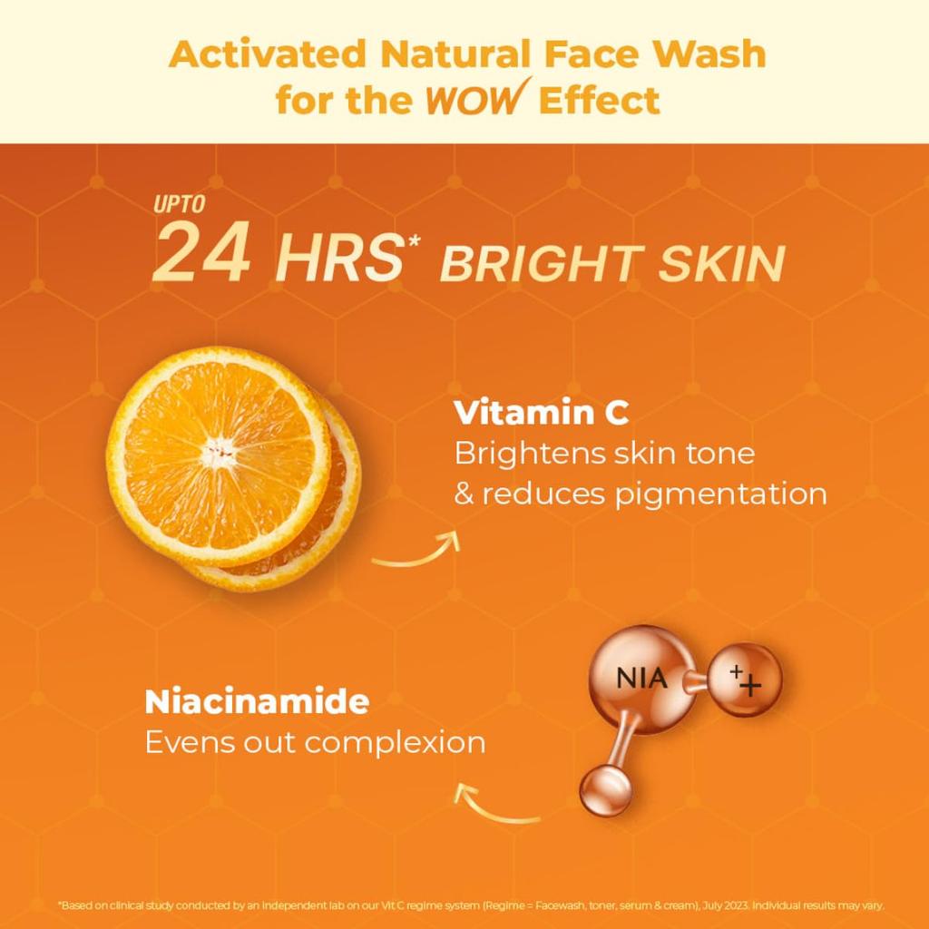 WOW Skin Science Vitamin C & Niacinamide Foaming Face Wash with Built-In Brush for Deep Cleansing Radiance 150 Ml