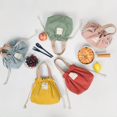 NANYONGYU Lunch Bag, Bento Bag, Drawstring Bag, Cotton-Linen Fabric Tote Bag with Lantern Core, Stylish and Simple, Solid Color, Suitable for Work, Sc