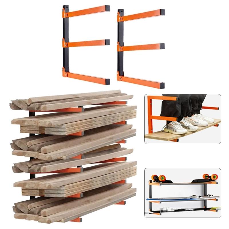 Heavy Duty Wall Mount Lumber Rack Space Saving Timber Storage Shelf 3 Tiers Wood Holder Multipurpose Firewood Organizer