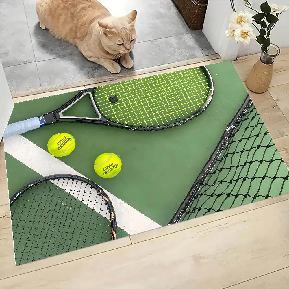 Tennisplatzbodenmatte: Grafisch Bedruckte Flanell-Fußmatte, Badezimmer Kücheneingang Teppich, Stilvolle Heimdekoration