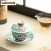 171ml Color Enamel Lotus Gaiwan Ancient Tea Tureen Tea Bowl With Lid Kit Tea Maker Cover Bowl Tea Services Accessories Ornaments