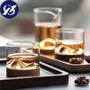 120ML Transparent Mountain W Skey Glass with Wooden Base Heat Resistant Beer Glass Wine Water Tea Cup Set Bar Drinkware