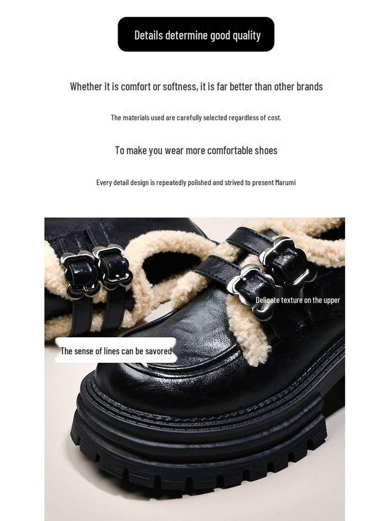 Damen Britischer Stil Fleecegefütterte Doppel-Schnallen Slipper - Dicksohlige, Vielseitige, Warme Lederschuhe