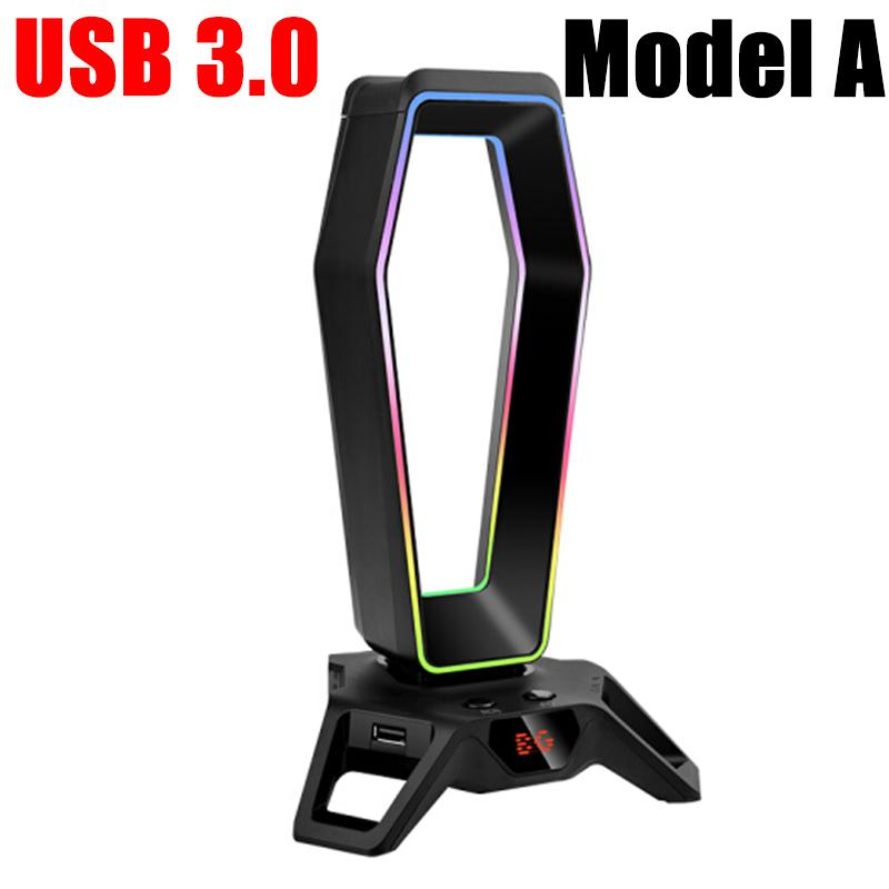 RGB Headphones Stand Over-ear Headset Holder Desktop Gaming Earphones Display Shelf with 3 USB 3.0/3.5mm Ports/Mouse Cable Clip