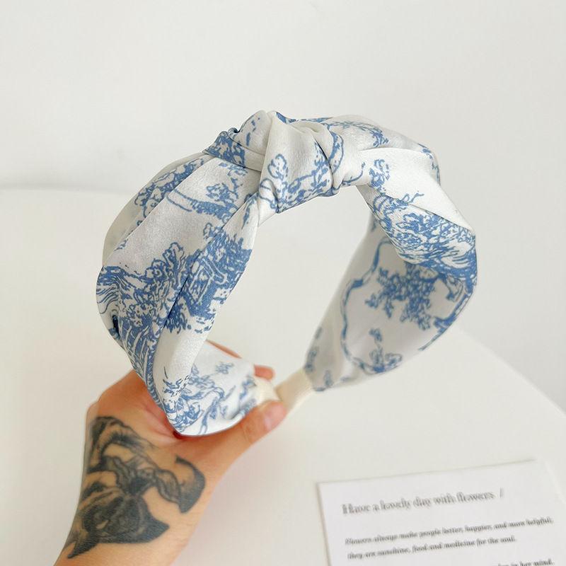 Wide Edge Printed Fabric Hair Accessories Women Cross Headband Simple Hair Hoop Knotted