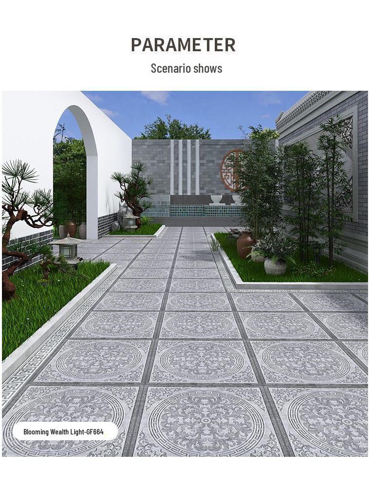 600x600 Chinese Antique Courtyard Anti-Slip Floor Tiles for B&B and Restaurant