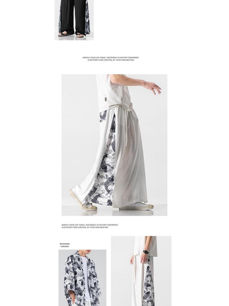 2021 Summer Retro Plus Size Men's Zen Cotton Linen Pants - Multi-Color Fashion Print