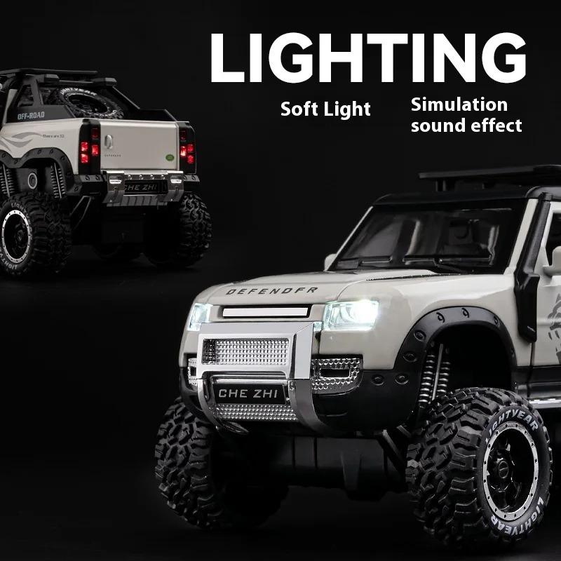 Toy Car 1/24 Land Rover Defender Six Wheels Off Road Pickup Car Model,Pull Back Diecast Truck Collectible Truck with Sounds  Lights for Kids Adults