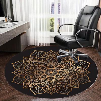 1pc Golden Mandala Pattern Round Carpet, Made of Polyester,Perfect for Decorating Office Chairs, Living Rooms,fplt295