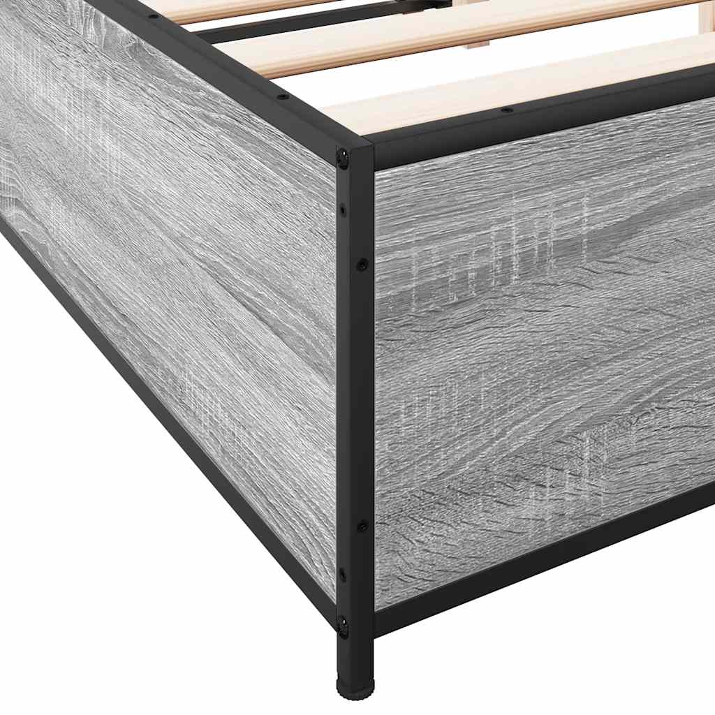 Bed Frame in Grey Sonoma 150 x 200 cm Made of Engineered Wood and Metal
