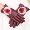 New Autumn and Winter Warm Gloves Plus Velvet Cold Proof Women's PU Leather Gloves Rabbit Hair Ball Play Mobile Phone Touch Screen Gloves
