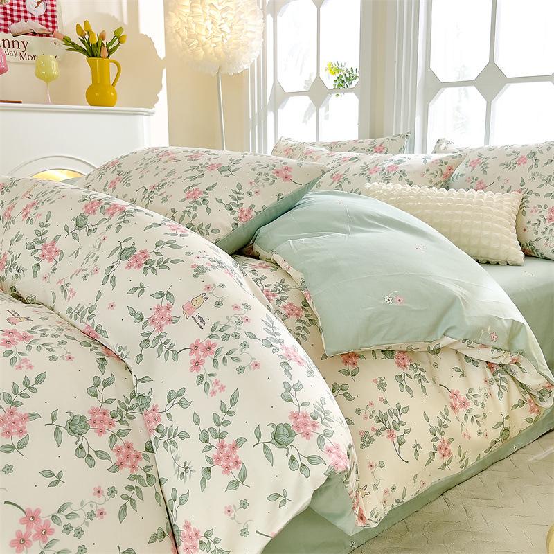 Bedding Four-piece Set, Cotton Pure Cotton Floral Quilt Cover, Bed Sheet Dormitory Three-piece Set