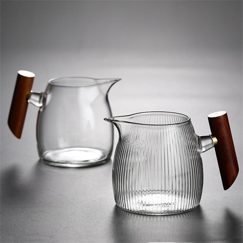350ML Heat Resistant Vertical Striped Glass Fair Cup Tea Pitcher Chahai Tea Cup Kung Fu Tea Set Coffee Server Pour Pitcher