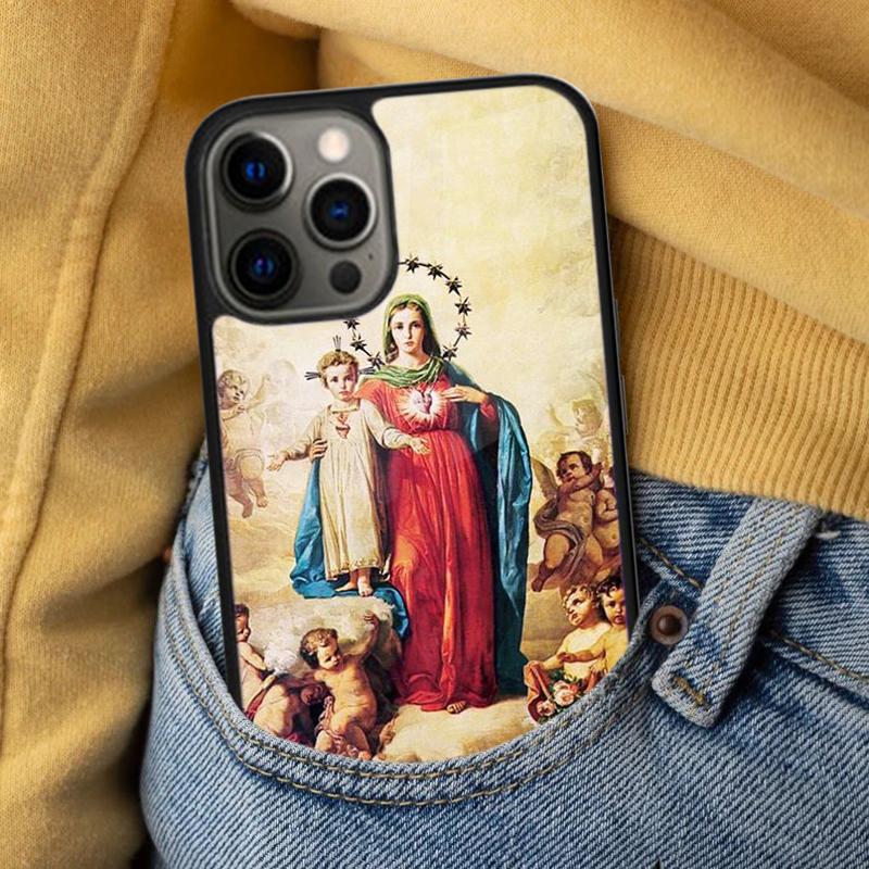 Virgin Mary And Jesus Heart Soft Phone Case for iPhone 17 Air 16e Pro max 15 Pro 13 14 Plus 11 12 MagSafe Magnetic Coque