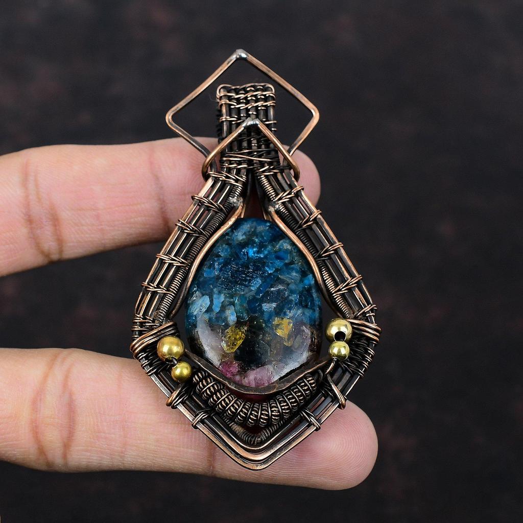 Watermelon Tourmaline Pendant Copper Wire Wrapped Pendant Copper Jewelry Handmade Pendant Genuine Gemstone Jewelry For Gift Elegant Pendant