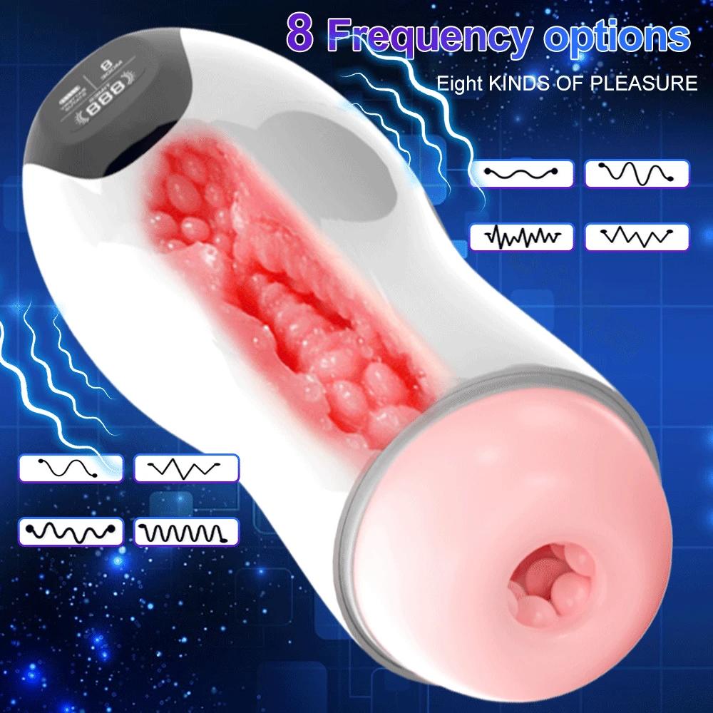 Automatico Masturbatore Maschile Tazza di Vibrazione Pompino Reale Della Vagina Figa Tascabile Pene Macchina Del Sesso Orale Giocattoli per Uomo Adulti 18+