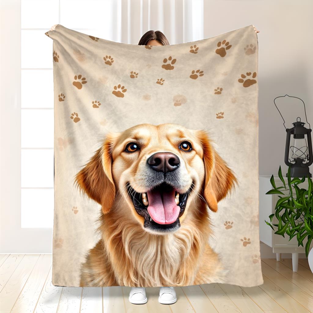 Golden Retriever Fleece Blanket Dog Paw Print Design Soft Cozy Throw Home Decor for Living Room or Bedroom Gift for Pet Lovers