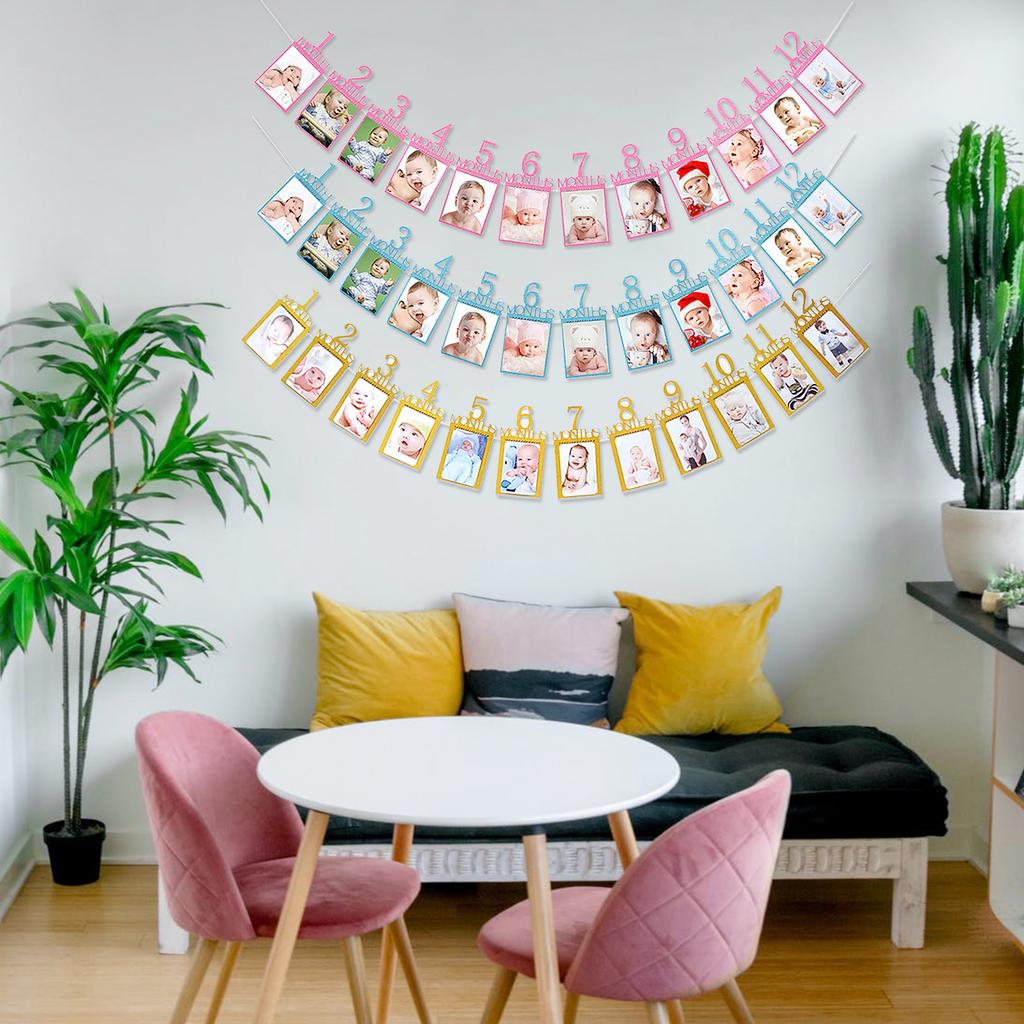 16.4ft Baby Photo Banner for Newborn 12 Month Growth Picture Display Hanging Sign Garland Growth Photo Booth Props for
