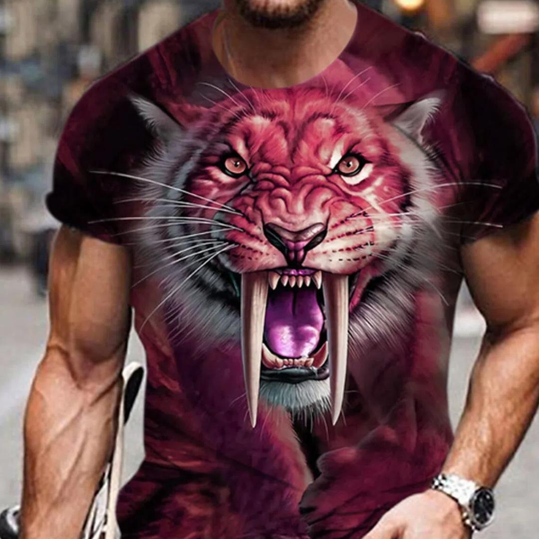 

Чоловіча футболка із зображенням тварин, 3D, шаблезубий тигр, короткий рукав, модна персоналізована футболка, ретро, ​​вільний одяг великого розміру 2024 XS