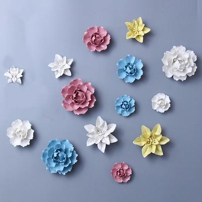 Ceramic Flowers Wall Hanging Decor Ornaments 3D Peony Flowers Decor Arts Crafts Living Room TV Background Wall Decorations