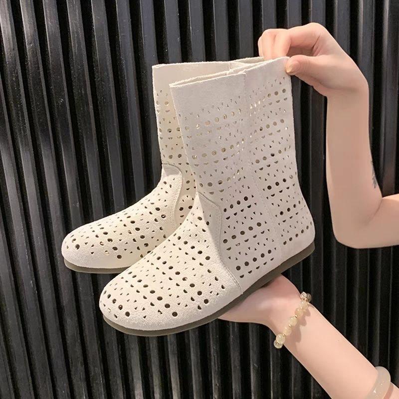 Maillard Retro Hollow Short Boots Short Boots Summer Thin Flat Bottom Breathable Hole Cool Boots Slippers Women
