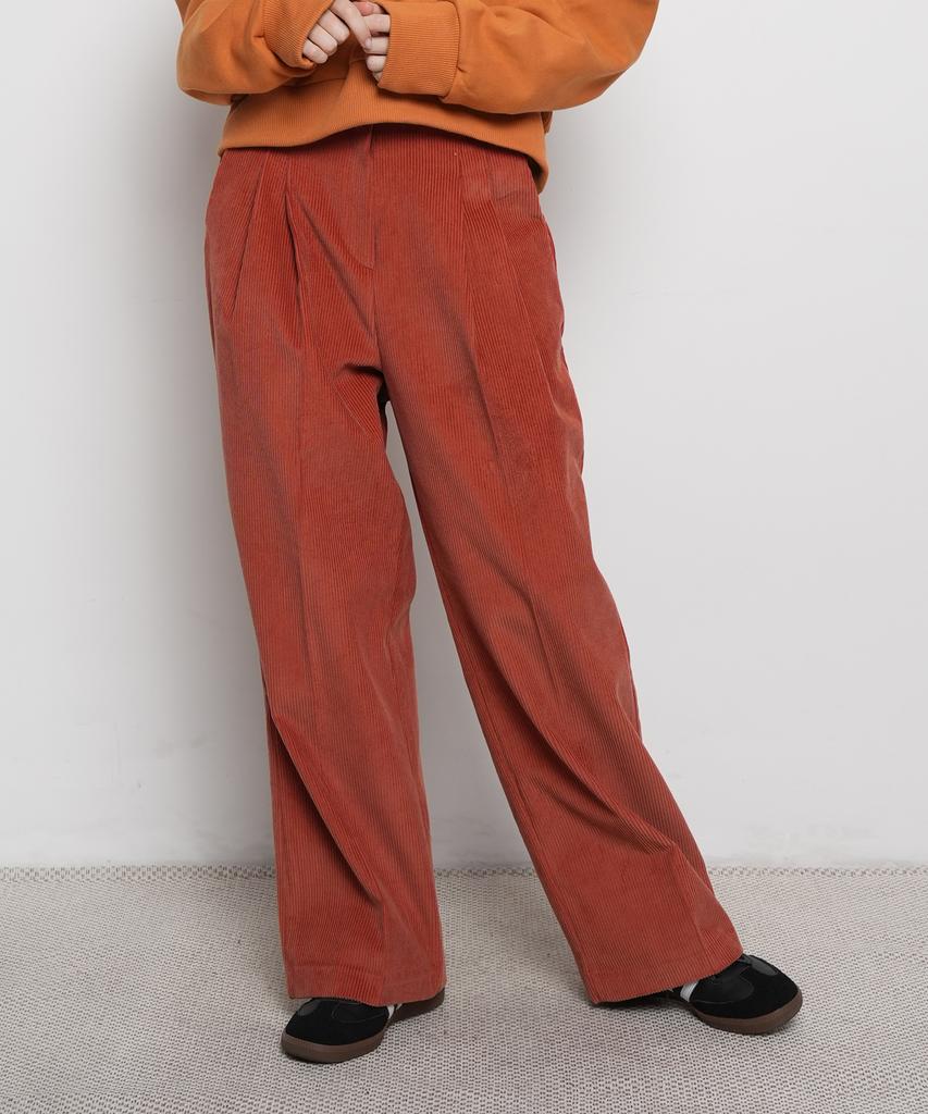 THE-ABON Women'S Day Classic Two-Pintuck Wide Corduroy Pants Orange