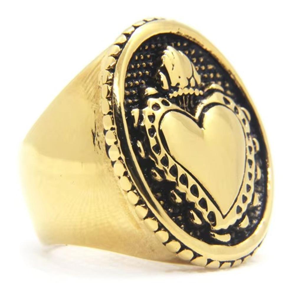 Drop Ship Size 7~13 Cool Golden Heart Crown Ring 316L Stainless Steel Jewelry Fashion Biker Ring
