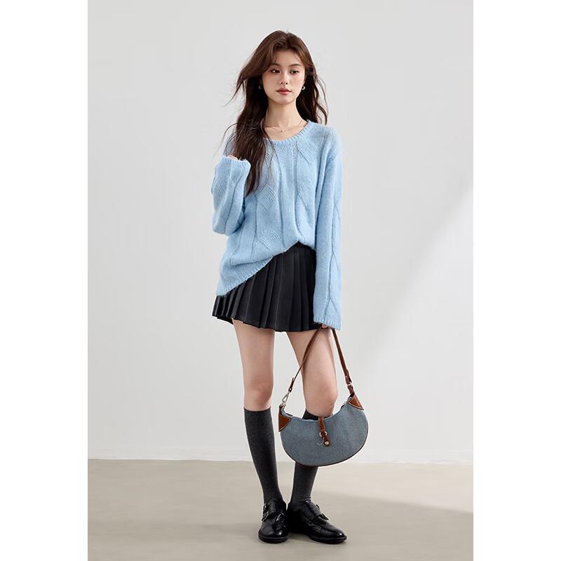 VICTORIA&VERA Women's Fall Wool Blend Round Neck Sweater