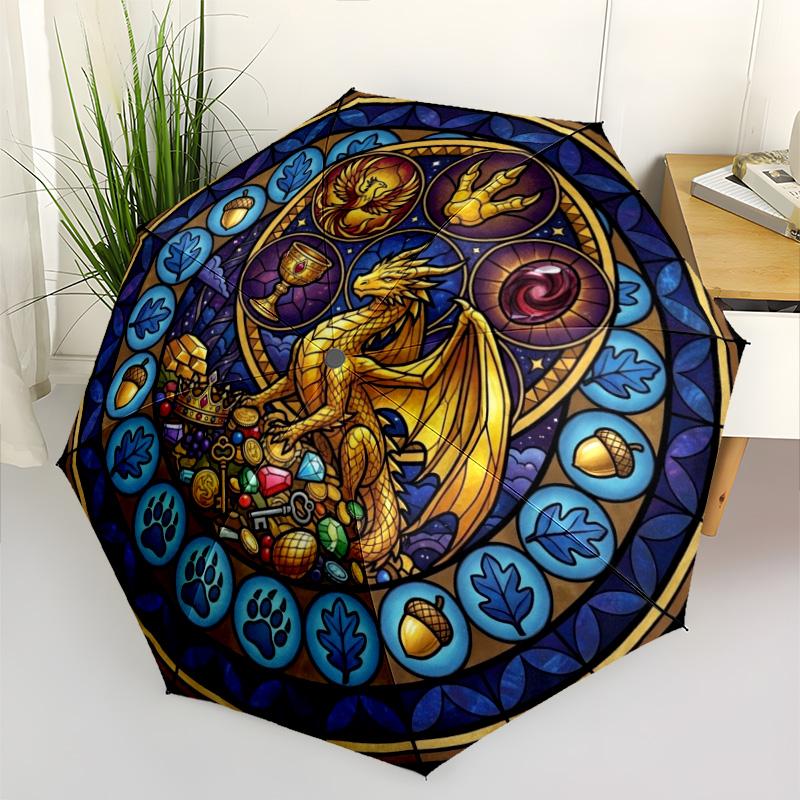Golden Dragons Treasure pattern umbrella, portable and foldable design, 8 ribs, a casual accessory for Halloween, Christmas, and birthday gifts.