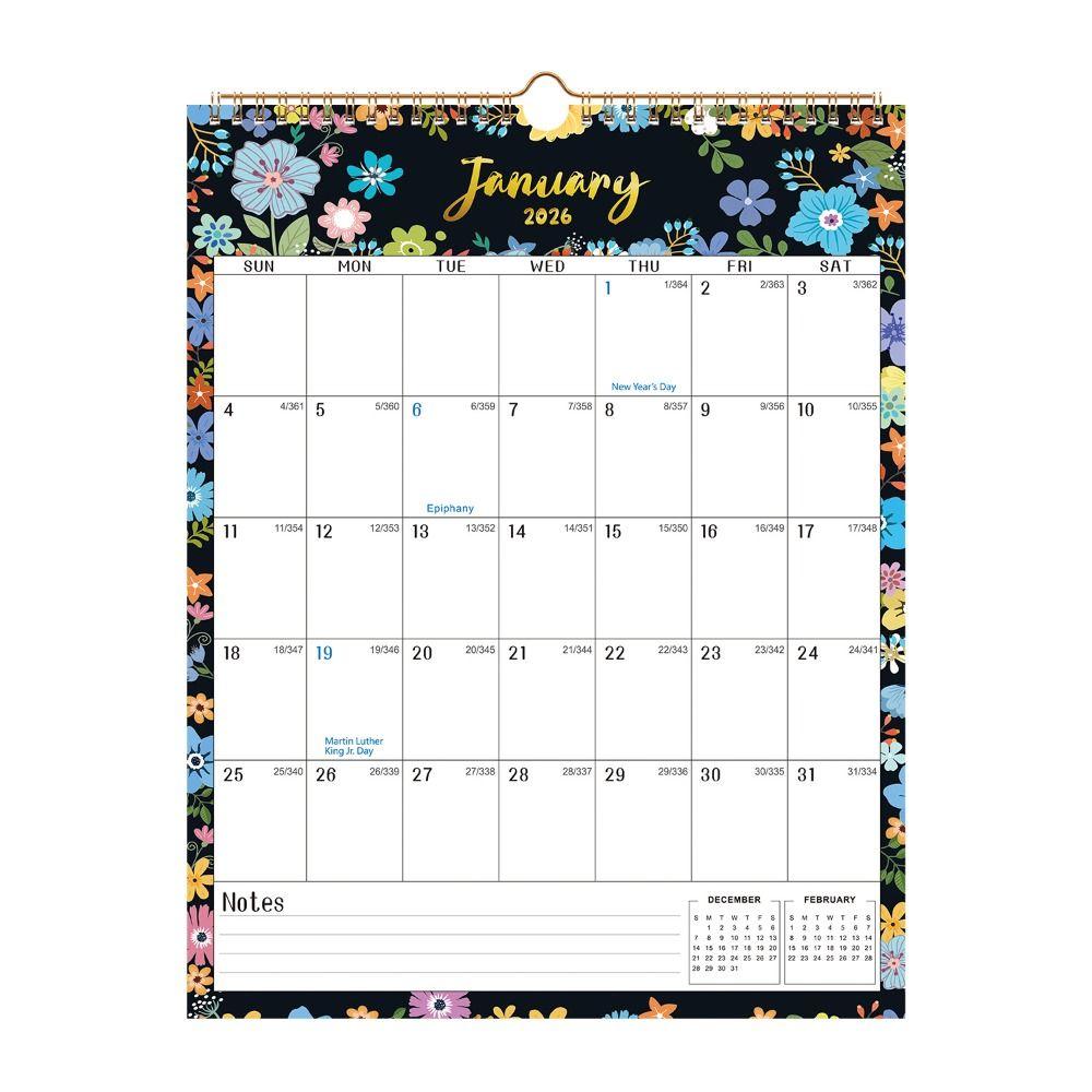 New 2026 Jan.- 2027 Jun. Wall Calendar 18-Month Flower Pattern Monthly Calendar Spiral Binding Wall Mount Wall Planner Home Use