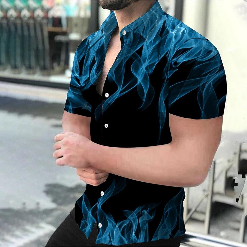 Baroková havajská košile s krátkým rukávem s 3D potiskem, letní pánská košile, pánská nadměrná košile pro business casual