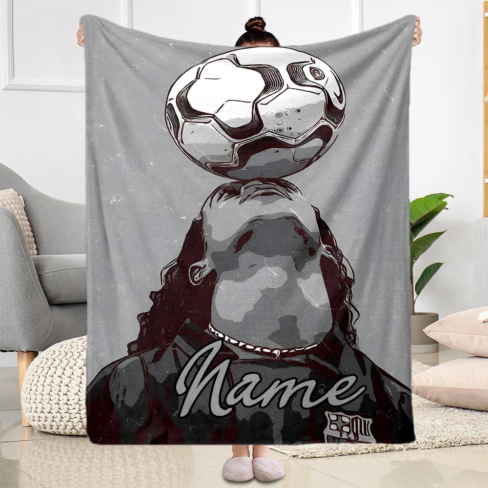 Soccer Legend Portrait Personalized Name Blanket Gift Personalized Blanket Soft & Cozy Throw For Sofa Office Chair Picnics Bedding