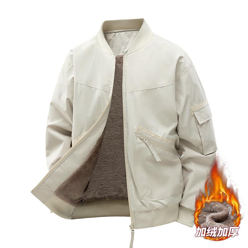 Pánská volná ležérní bavlněná bunda jednobarevná krátká zimní teplý kabát