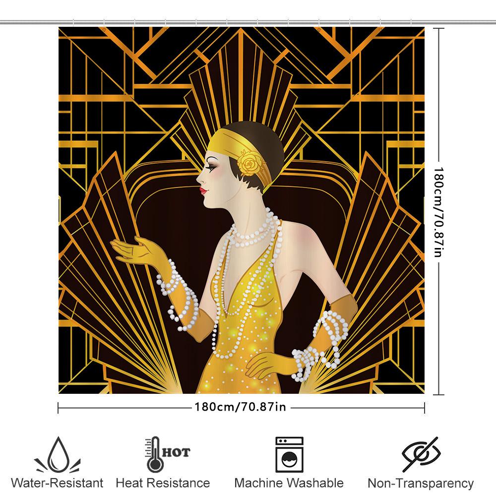 Vintage Art Deco Shower Curtain Luxury Golden Flapper Girl Print Bath Mat Cover Decorative Fabric Home Decoration Waterproof Was