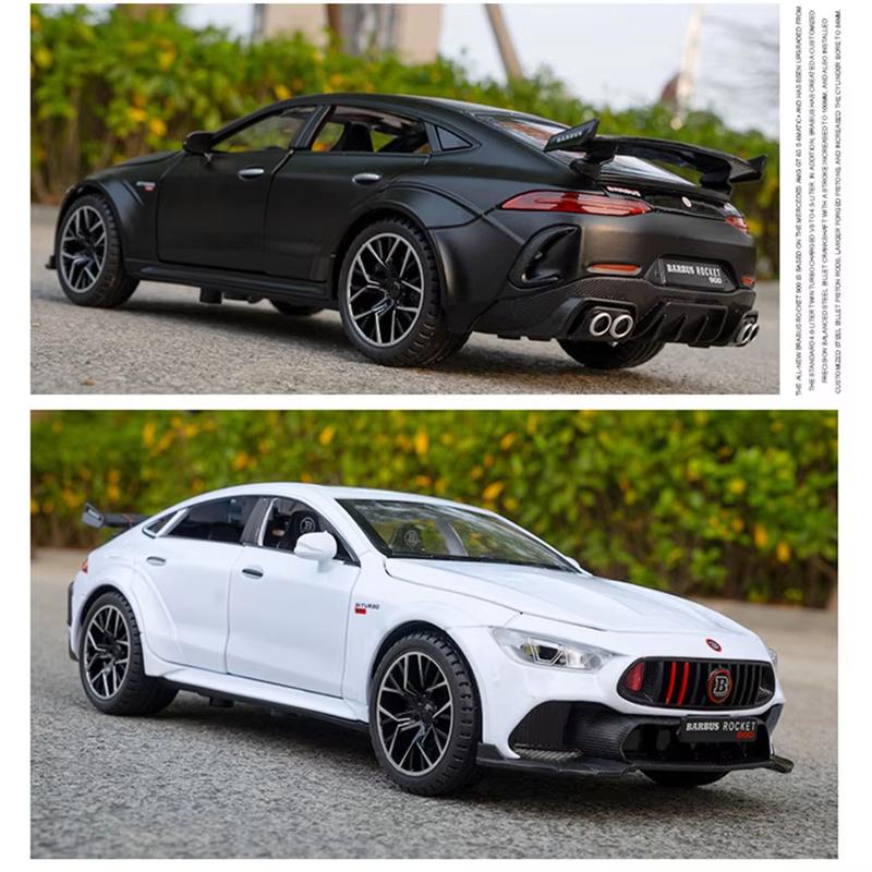 1/24 ROCKET 900 Coche de Juguete Modelo de Aleación Fundida a Presión Neumático de Goma Interior de Simulación 6 Puertas Abribles Adornos Coleccionables Coche Juguete para Niños Regalo para Niño