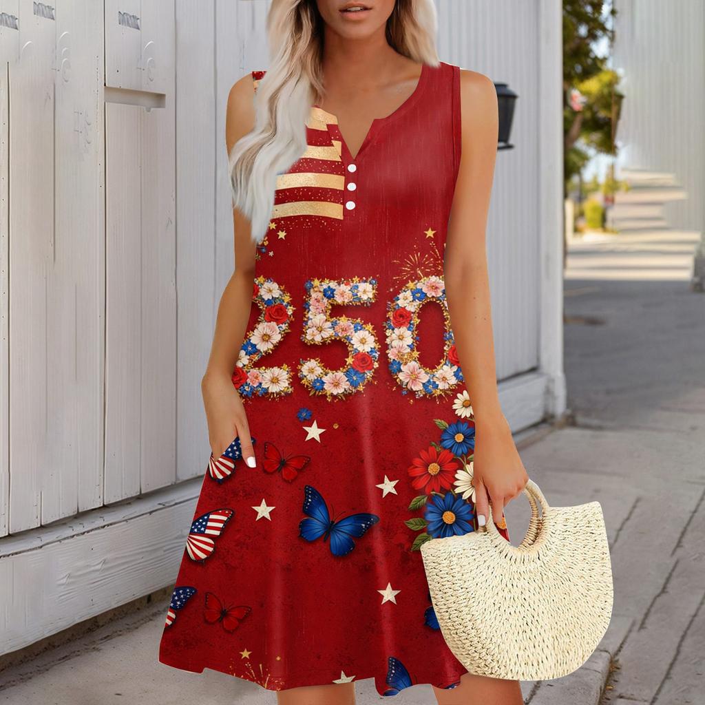 Women's Fashionable Casual Independence Day Print Dress